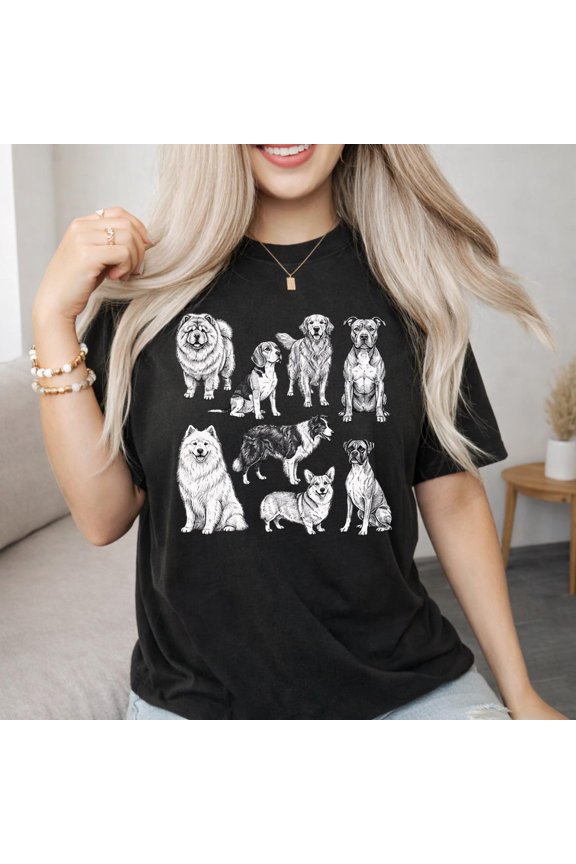 Retro Dog Breeds Shirt, Dog Lover Tee, Cute Dog Graphic Shirt, Animal Lover All Size S-5XL