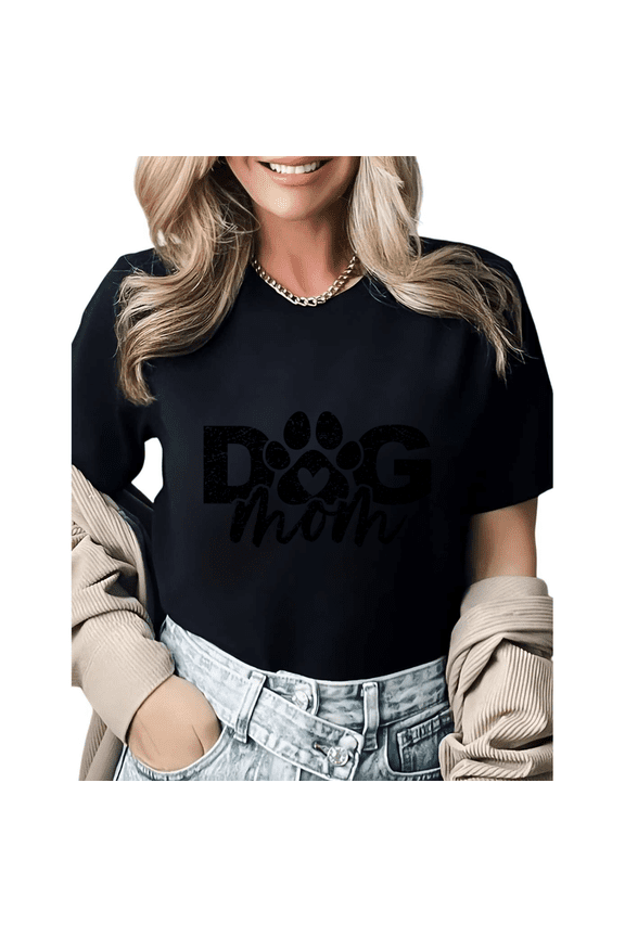 Retro Dog Mom Paw Print Graphic Tees Womans T-shirt Shirts Black White S-5XL Tops