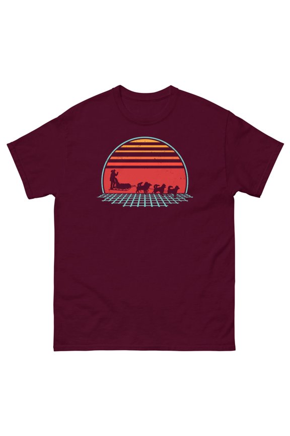 Retro Dog Sledding Lovers Sled Dog Racing Dog Mushing Unisex classic tee (Maroon, S)