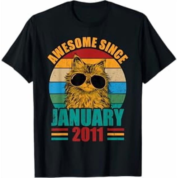 Retro Dog Sunglasses T-Shirt for 11th Birthday Celebration, Awesome Since January 2011
