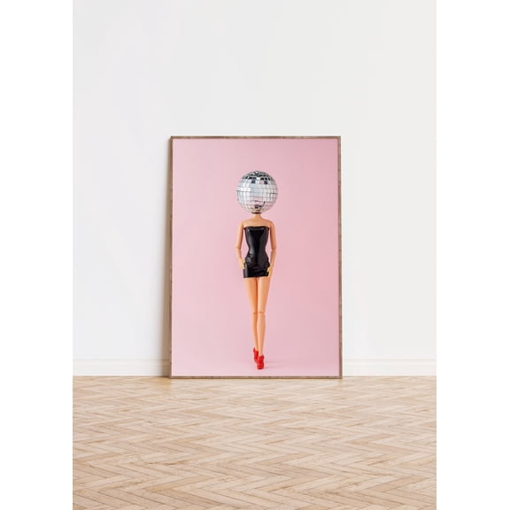 Retro Doll Poster, Doll Disco Ball, Girly Wall Art, Preppy Poster, Altered Art, Pink Aesthetics, Dorm Room Wall Decor, Unframed Poster Size 12x18 F03.1.14l1693