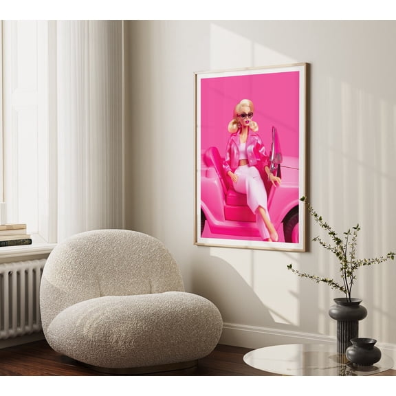 Retro Doll Wall Art, Pink Room Decor, Cool Wall Poster, Living Room Print, Hot Pink Print, Retro Funky Modern Poster, Funky Doll Decor
