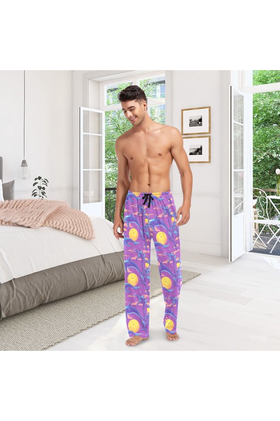 Retro Dolphins Trees Mens Pajama Pants Cotton Elastic Waistband Lounge Sleep Pajama Bottoms Pj with Pocket