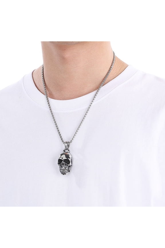 Retro Domineering Personality Skull 14K Yellow Gold Pendant Necklace Men's Trend Fashion Punk Hip-hop Niche Street Party Gift PendantAccessories