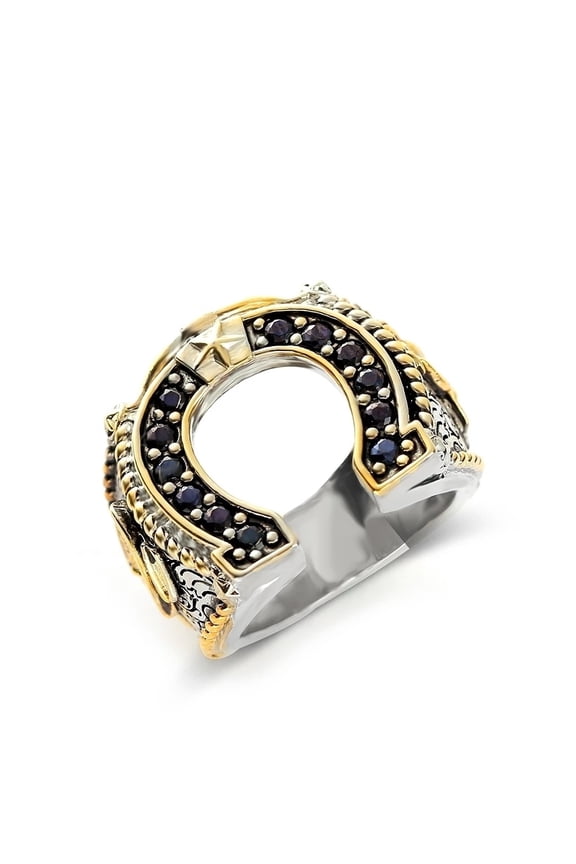 Retro Domineering Thai Silver Two-color U-shaped Geometric Pattern Jewelry Engagement Wedding Gift Ring