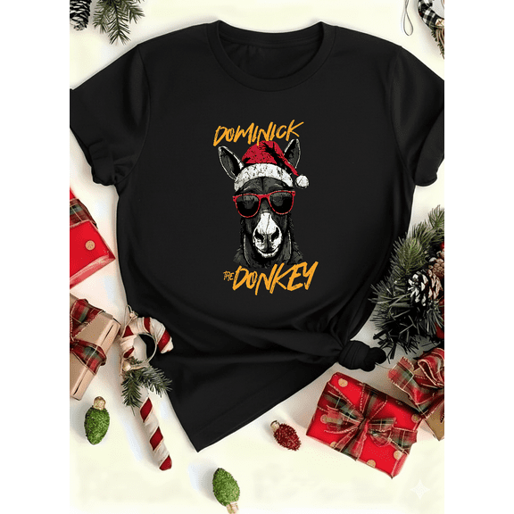 Retro Donkey Cheer Dominick Novelty Winter Holiday Art Unisex T-Shirt up to size 5XL