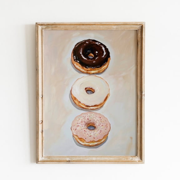 Retro Donut Food Illustration Kitchen Wall Art Poster, Unframed Canvas 8x10in