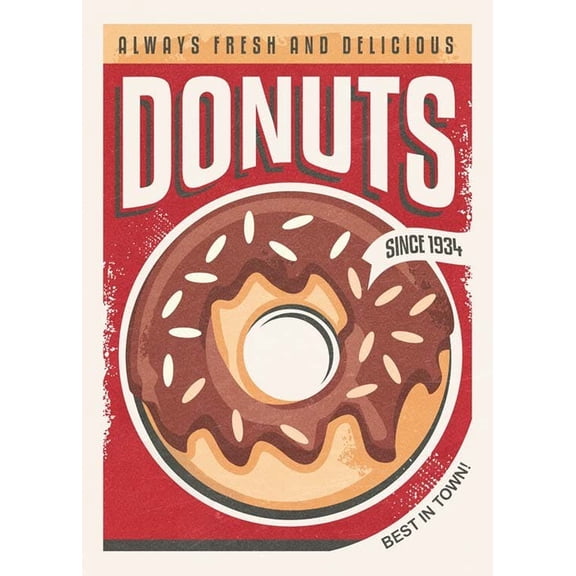 Retro Donuts Sign Print Wall Art, Modern Wall Decor For Living Room Bedroom, 8x12 UNFRAMED