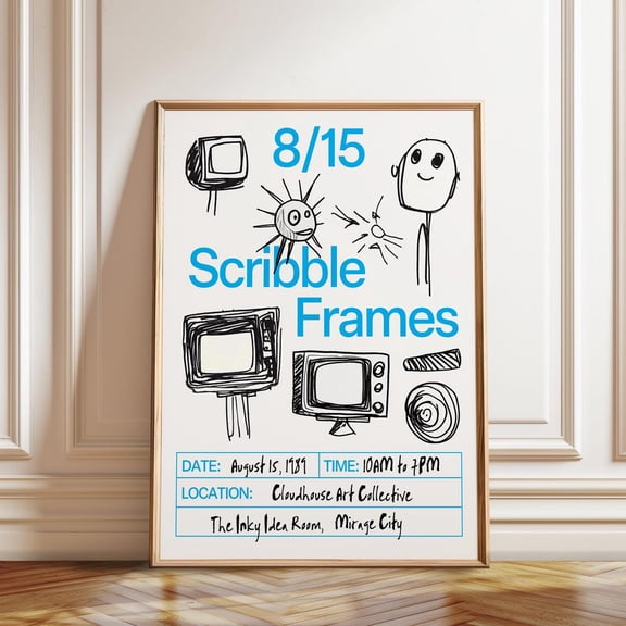 Retro Doodle Scribble Frames Wall Art Decoration Unframed Paper Print