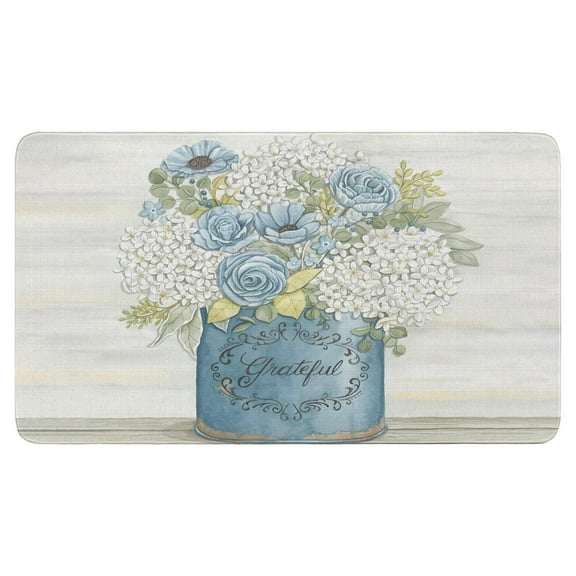 Retro Door Mat, 17 X 30 Inch Blue Rose Welcome Doormat Decorative Home Floor Mat, Non Slip Rubber Back and Strong Water Absorption for Outdoor Indoor Entrance Decor