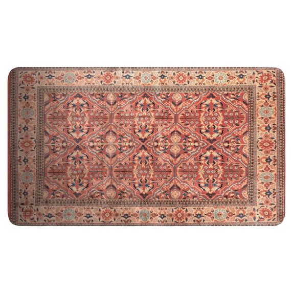 Retro Door Mat, 17 X 30 Inch Bohemian Orange Patterned Carpet Welcome Doormat Decorative Home Floor Mat, Non Slip Rubber Back and Strong Water Absorption for Outdoor Indoor Entrance Decor