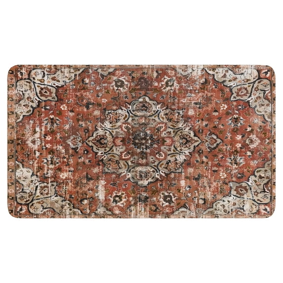 Retro Door Mat, 17 X 30 Inch Bohemian Orange Vintage Carpet Welcome Doormat Decorative Home Floor Mat, Non Slip Rubber Back and Strong Water Absorption for Outdoor Indoor Entrance Decor