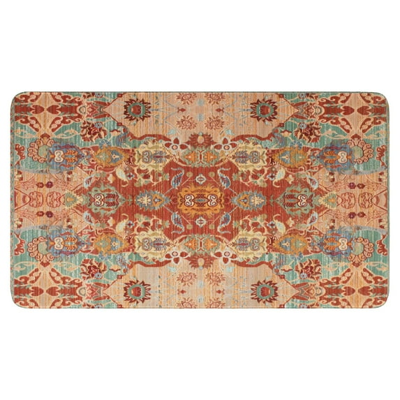 Retro Door Mat, 17 X 30 Inch Bohemian Orange Vintage Carpet Welcome Doormat Decorative Home Floor Mat, Non Slip Rubber Back and Strong Water Absorption for Outdoor Indoor Entrance Decor