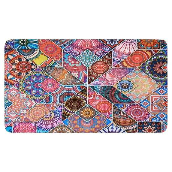 Retro Door Mat, 17 X 30 Inch Bohemian Purple Square Pattern (5) Welcome Doormat Decorative Home Floor Mat, Non Slip Rubber Back and Strong Water Absorption for Outdoor Indoor Entrance Decor