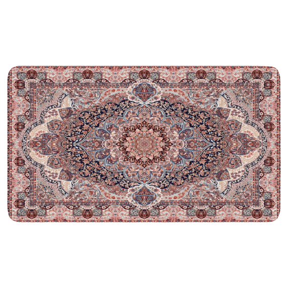 Retro Door Mat, 17 X 30 Inch Bohemian Vintage Pink Carpet Welcome Doormat Decorative Home Floor Mat, Non Slip Rubber Back and Strong Water Absorption for Outdoor Indoor Entrance Decor
