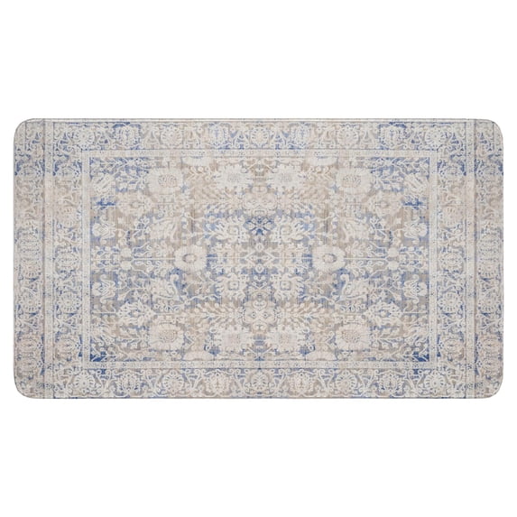 Retro Door Mat, 17 X 30 Inch Boho Beige Blue Welcome Doormat Decorative Home Floor Mat, Non Slip Rubber Back and Strong Water Absorption for Outdoor Indoor Entrance Decor