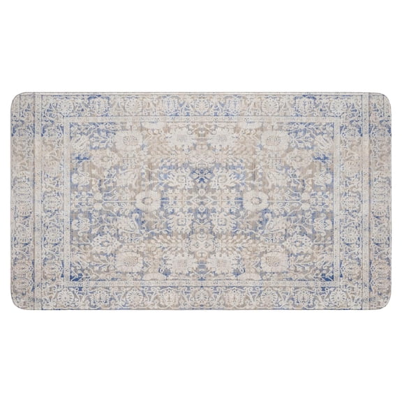 Retro Door Mat, 17 X 30 Inch Boho Beige Blue Welcome Doormat Decorative Home Floor Mat, Non Slip Rubber Back and Strong Water Absorption for Outdoor Indoor Entrance Decor