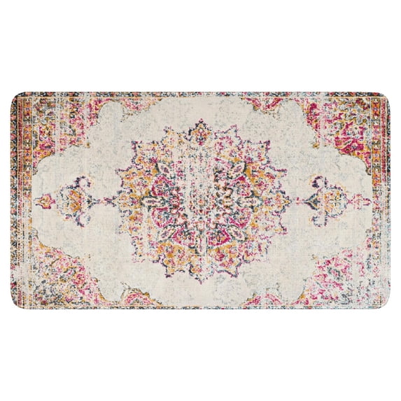 Retro Door Mat, 17 X 30 Inch Boho Pink Carpet Welcome Doormat Decorative Home Floor Mat, Non Slip Rubber Back and Strong Water Absorption for Outdoor Indoor Entrance Decor