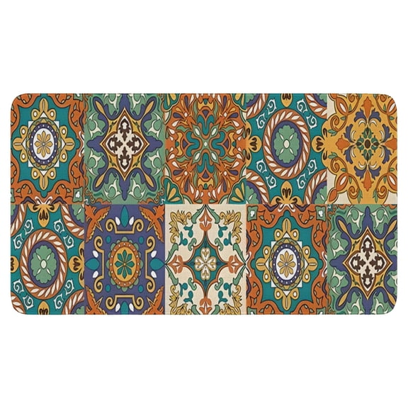 Retro Door Mat, 17 X 30 Inch Boho Vintage Square Pattern (4) Welcome Doormat Decorative Home Floor Mat, Non Slip Rubber Back and Strong Water Absorption for Outdoor Indoor Entrance Decor