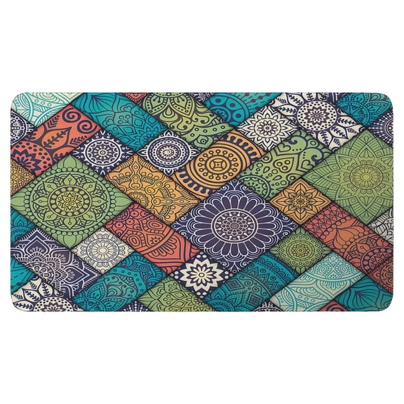 Retro Door Mat, 17 X 30 Inch Boho Vintage Square Pattern (6) Welcome Doormat Decorative Home Floor Mat, Non Slip Rubber Back and Strong Water Absorption for Outdoor Indoor Entrance Decor
