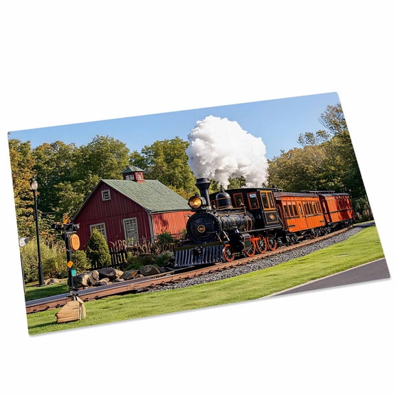 Retro Door Mat 18x30 Inch Train Motor Vehicle Building Sky Grass Country Scenery Entryway Rug with Non-Slip Rubber, Front Door Rug Indoor Floor Mats for Living Room Bathroom Bedroom Home Office