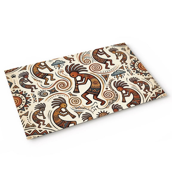 Retro Door Mat Abstract Tribes Man Playing Music Cartoon Vintage Non Slip Absorbent Entrance Mat Washable Low Profile Indoor Doormat for Front Door Entryway Entry 16"x24"
