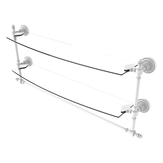 Retro Dot Collection 24 Inch Two Tiered Glass Shelf with Integrated Towel Bar