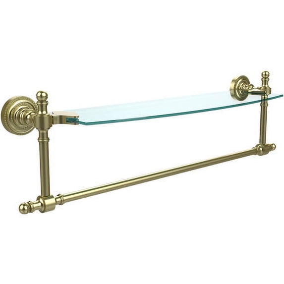 Retro Dot Collection Glass Vanity Shelf with Integrated Towel Bar - Satin Brass / 18 Inch
