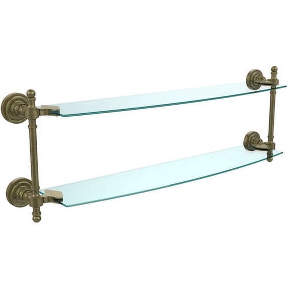 Retro Dot Collection Two Tiered Glass Shelf - Antique Brass / 24 Inch