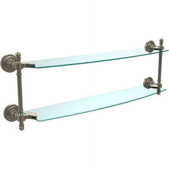 Retro Dot Collection Two Tiered Glass Shelf - Antique Pewter / 24 Inch