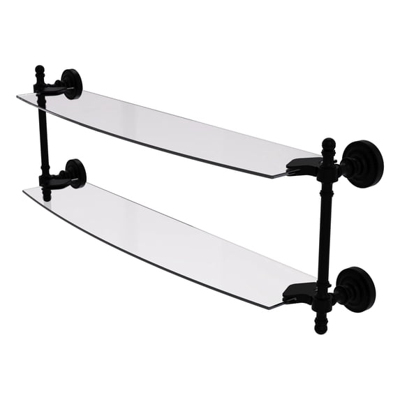 Retro Dot Collection Two Tiered Glass Shelf - Matte Black / 24 Inch
