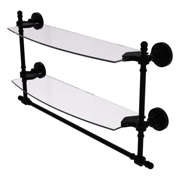 Retro Dot Collection Two Tiered Glass Shelf with Integrated Towel Bar - Matte Black / 18 Inch