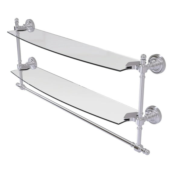 Retro Dot Collection Two Tiered Glass Shelf with Integrated Towel Bar - Satin Chrome / 24 Inch
