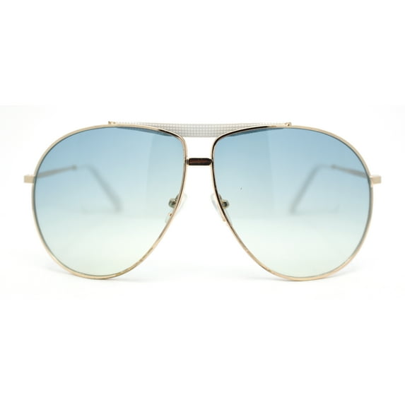 Retro Double Bridge Oversized Aviator Metal Rim Sunglasses Gold White - Blue Green