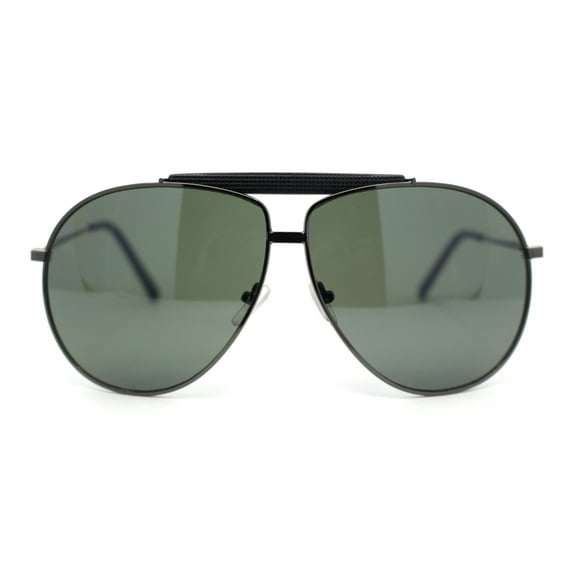 Retro Double Bridge Oversized Aviator Metal Rim Sunglasses Gunmetal - Green