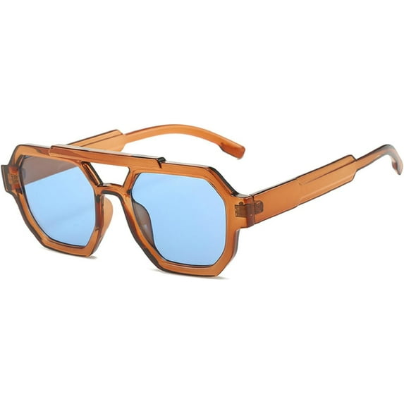 Retro Double Bridges Women Polygon Square Sunglasses Fashion Blue Purple Men Shades UV400 Sun Glasses