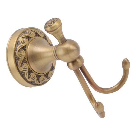Retro Double Prong Brass & Stainless Steel Wall Mount Robe Hook with Screws