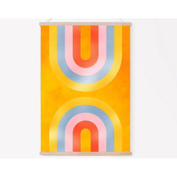 Retro Double Rainbow Print - Arches, Bold Colours, Hippie, Bohemian Decor, Home Wall Art, Minimalist Shapes, Funky Abstract Rainbow Wall Art Wall Art, Modern Wall Decor, 16x24 UNFRAMED