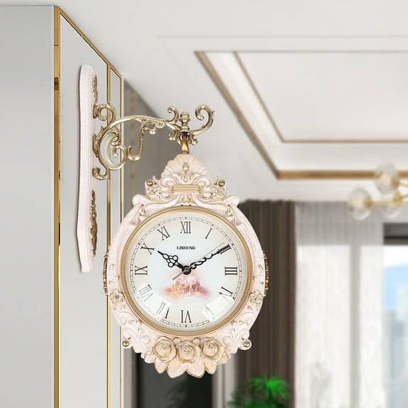 Retro Double Side Wall Clock Cream Color Wall Mounted Clock, Waterproof 12-Hour Display Wall Clock