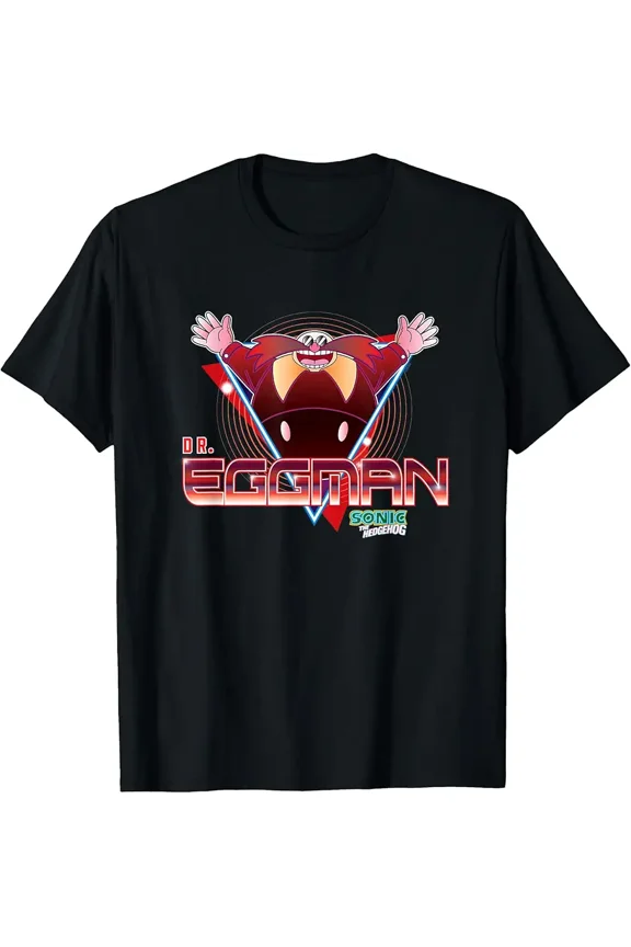 Retro Dr Eggman Neon Logo Fan Inspired Graphic T-Shirt, up to size 5XL