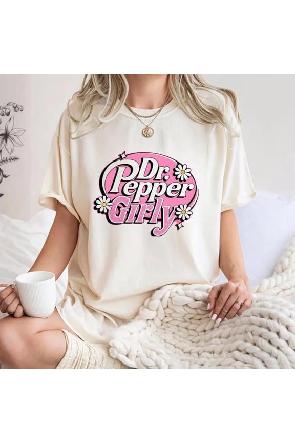 Retro Dr Pepper Girl Graphic T-Shirt, Pink Vintage Soft Drink Aesthetic Tee, Cute Girly Pop Culture Shirt,Natural Color,Size M