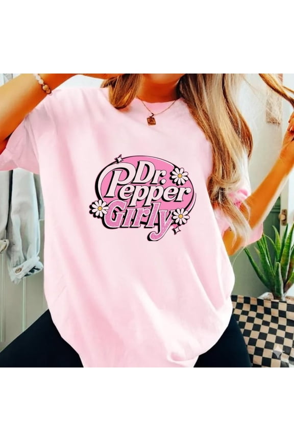 Retro Dr Pepper Girl Graphic T-Shirt, Pink Vintage Soft Drink Aesthetic Tee, Cute Girly Pop Culture Shirt
