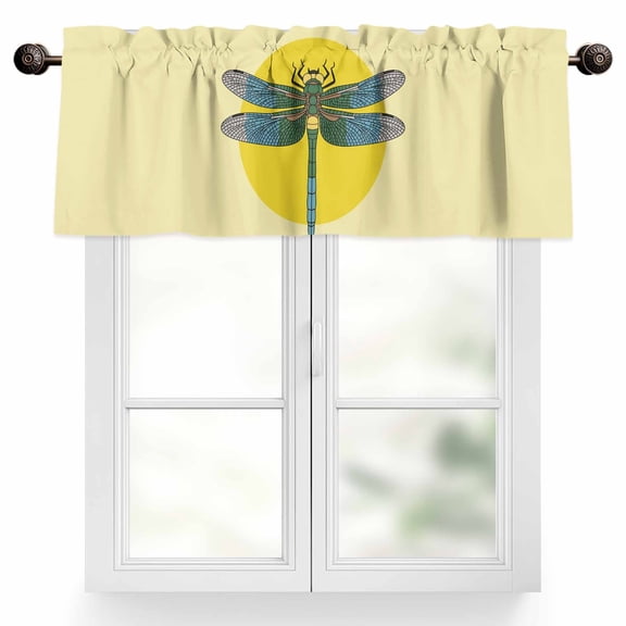 Retro Dragonfly Valances for Windows Inset Yellow Circles Modern Abstract Simple Valance Curtains Rod Pocket Bathroom Small Window Treatments for Kitchen Living Room Bedroom, 42"x12"