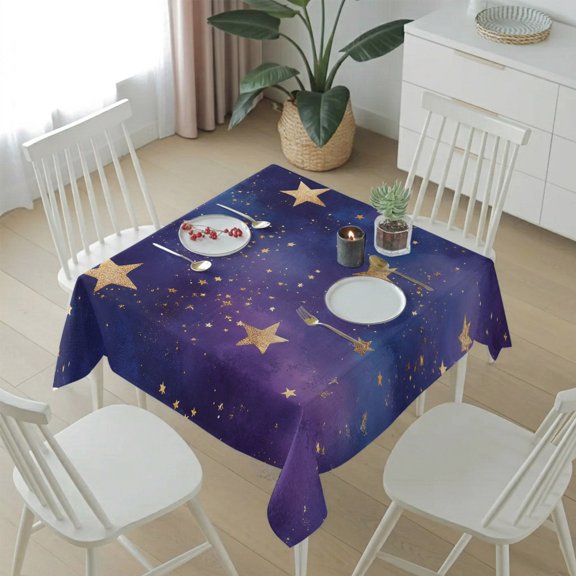 Retro Dream Star on Purple Table Cloth 54x54in, Waterproof Square Tablecloth Wipeable Tablecloths Romantic Starry Sky Table Covers for Dining Tables Party Indoor Outdoor