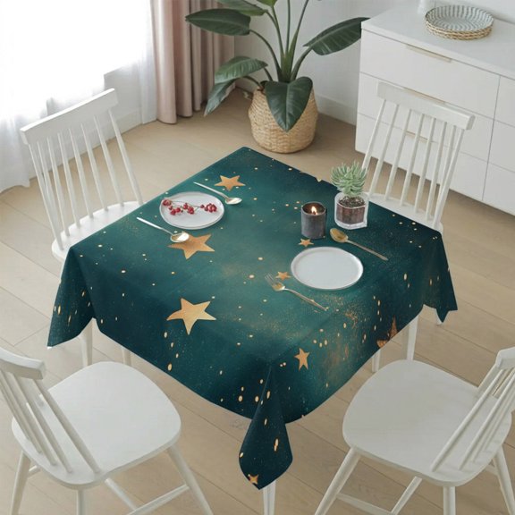 Retro Dream Starry Sky Table Cloth 60x60in, Waterproof Square Tablecloth Wipeable Tablecloths Gold Star Polka Dots Table Covers for Dining Tables Party Indoor Outdoor
