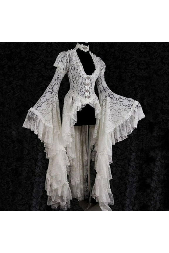 Retro Dress Long Sleeve Gothic Lace Dress Gothic Dress Asymmetrical Tulle Hem Layered Design