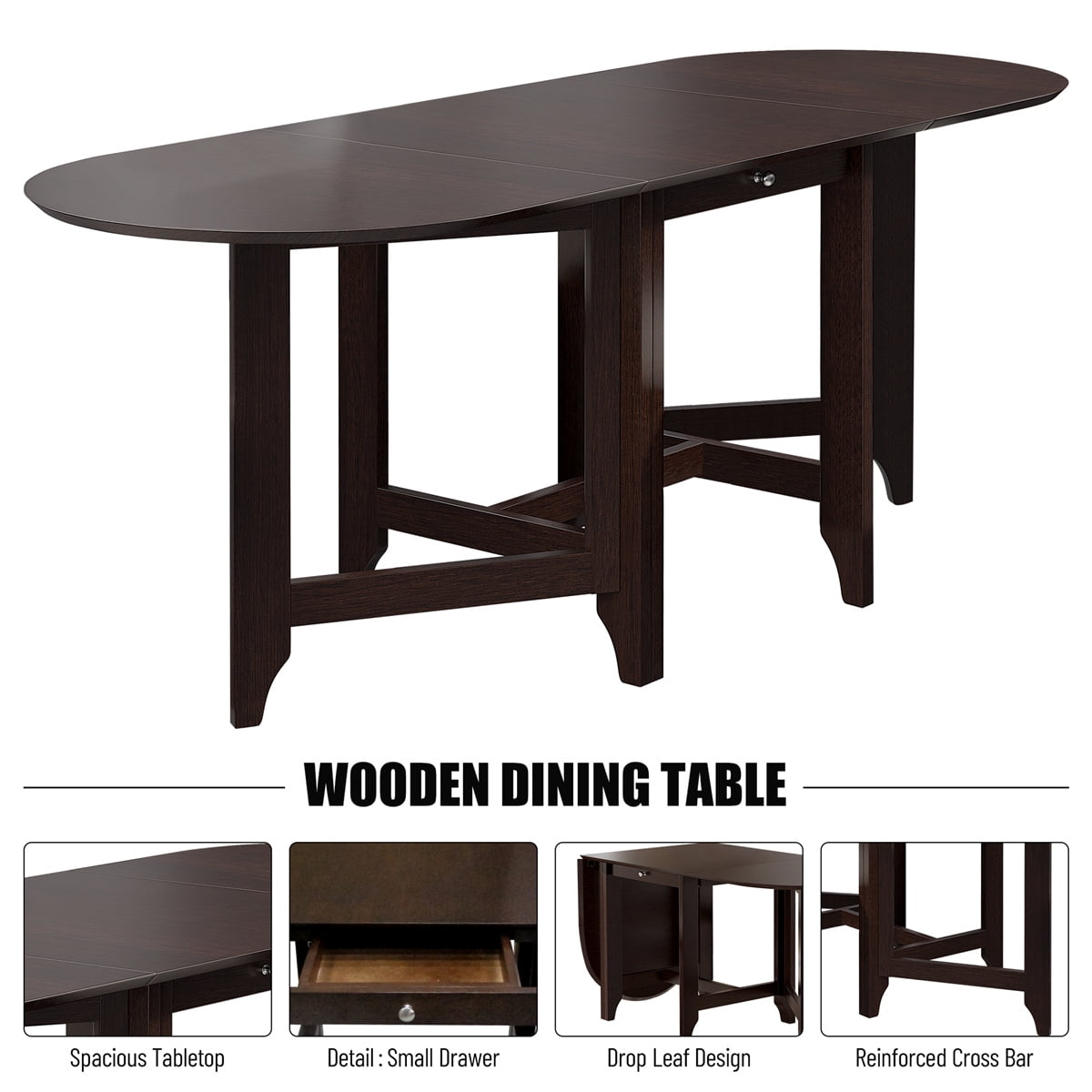 Retro Drop-Leaf Dining Table for 4-8,84.6"Extendable Dining Room Table,Rustic Rubberwood Kitchen ...