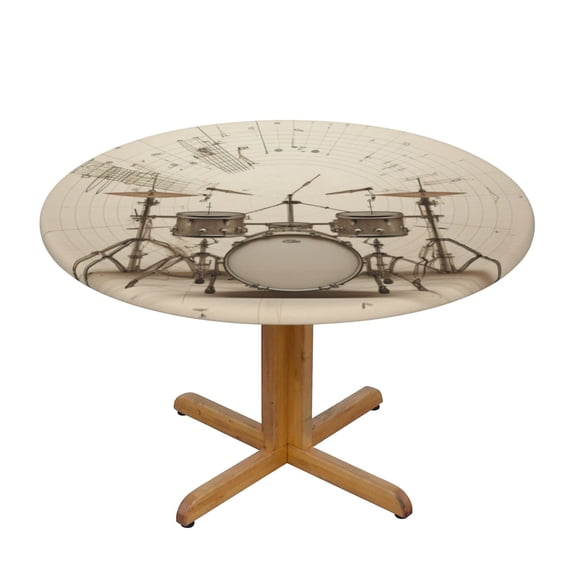 Retro Drum (2) Round Fitted Tablecloths Table Covers Wipeable Waterproof Elastic for Kitchen Dinning Parties Wedding Picnic Small Fits 40-44 Inch Table Size