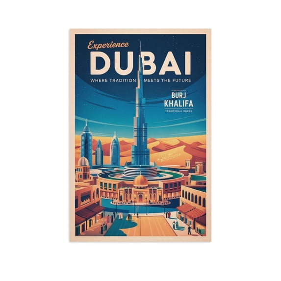 Retro Dubai City Poster Vintage UAE City Tourism Art for Walls Print Poster