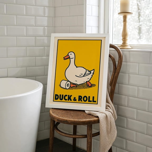 Retro Duck Bathroom Wall Art, Unframed Paper Print Size 8x12